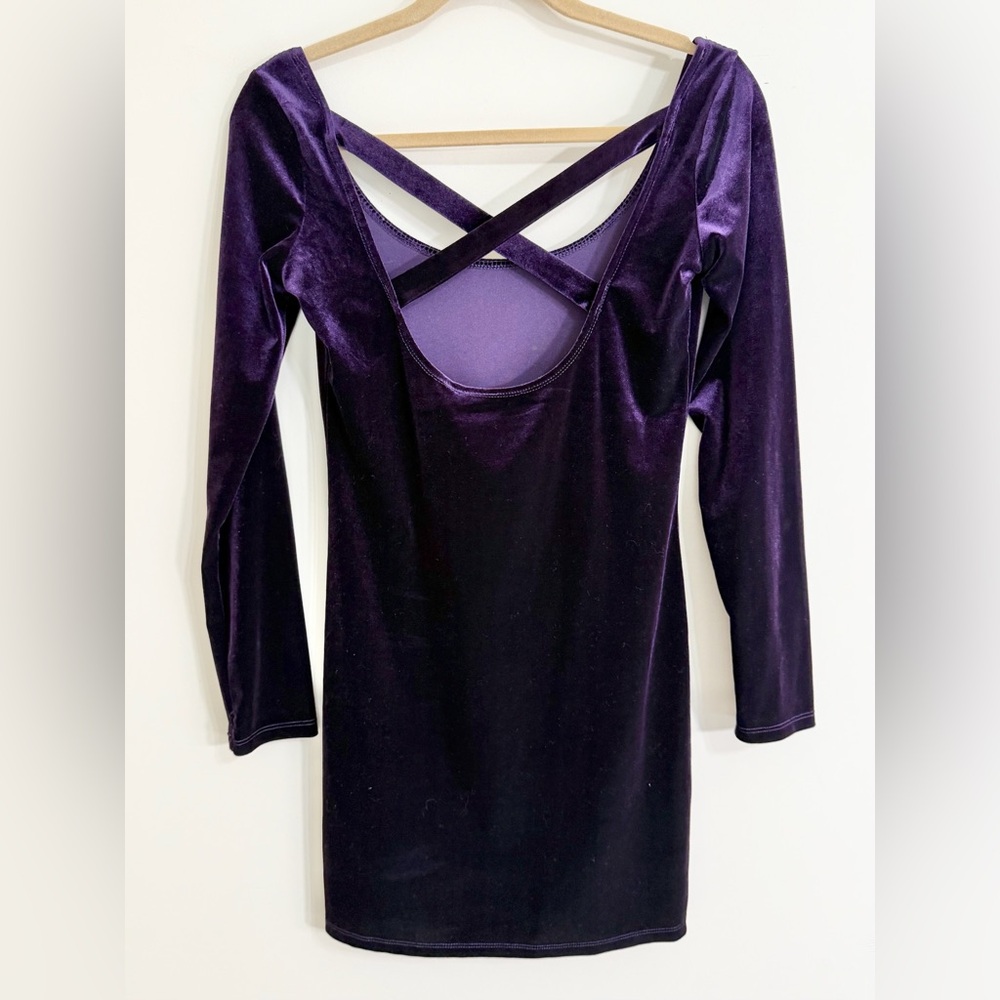 MIMI CHICA VTG Y2K Purple Velour Strappy Back Bodycon‎ Whimsigoth Mini Dress L - Picture 2 of 10